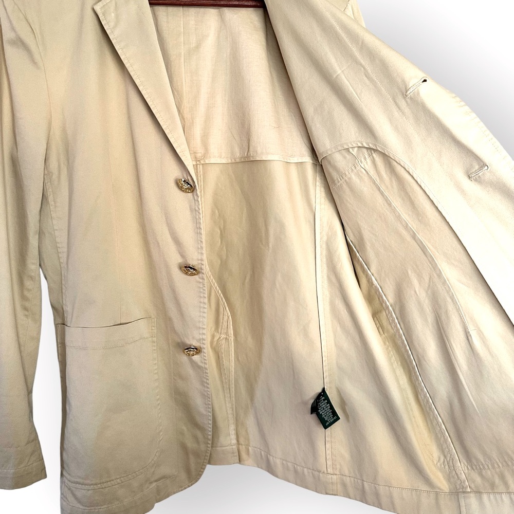 Sold-LRL Beige Blazer Jacket Embroidered Crest Logo Gold Buttons Mens L - Picture 8 of 10